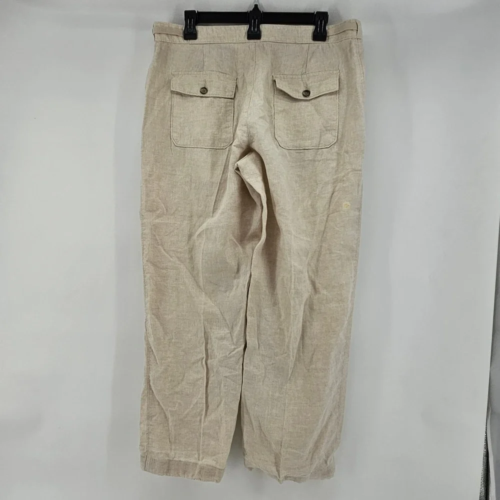 Tasso Elba Mens Linen Casual Trousers Khaki Pants Size 33x32 Summer Coastal Boho